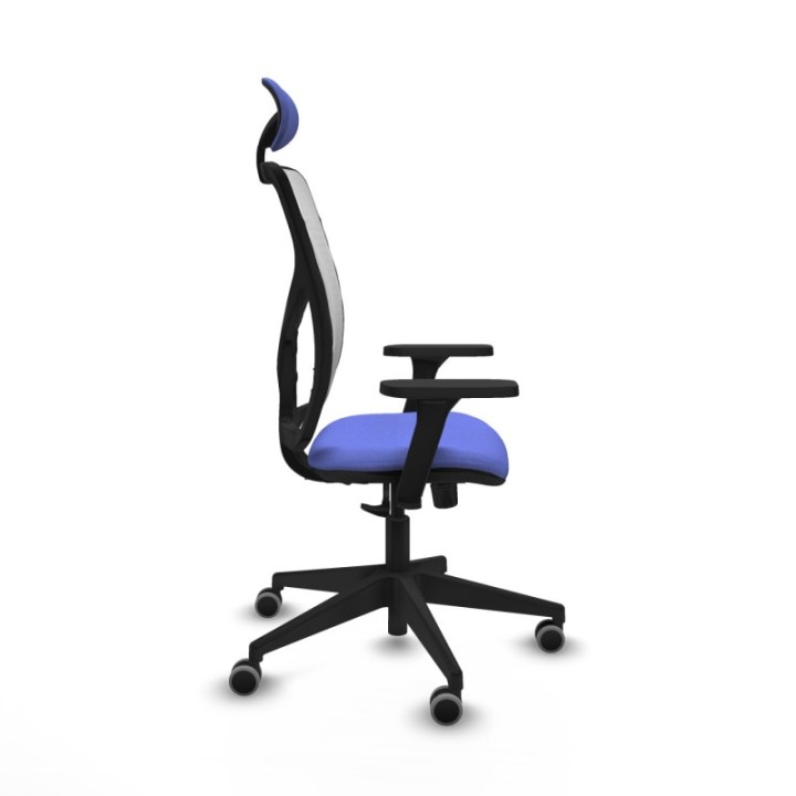 Motilla sincro malla blanca bali azul claro brazos 3D base piramidal cabecero fijo ruedas 65mm engomadas