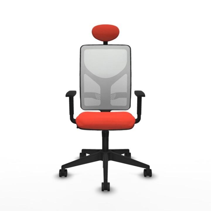 Motilla sincro malla blanca bali naranja oscuro brazos 1D base piramidal cabecero fijo ruedas 65mm nailon