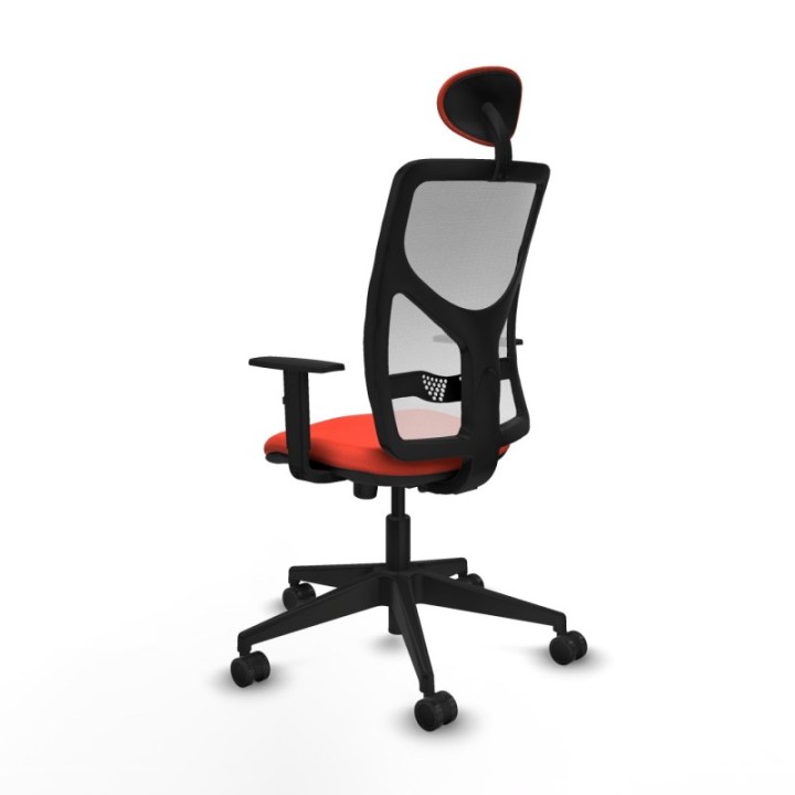 Motilla sincro malla blanca bali naranja oscuro brazos 1D base piramidal cabecero fijo ruedas 65mm nailon