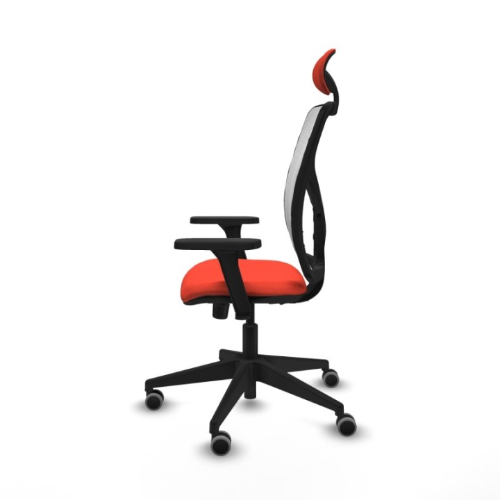 Motilla sincro malla blanca bali naranja oscuro brazos 3D base piramidal cabecero fijo ruedas 65mm engomadas