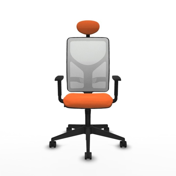 Motilla sincro malla blanca bali naranja brazos 1D base piramidal cabecero fijo ruedas 65mm nailon