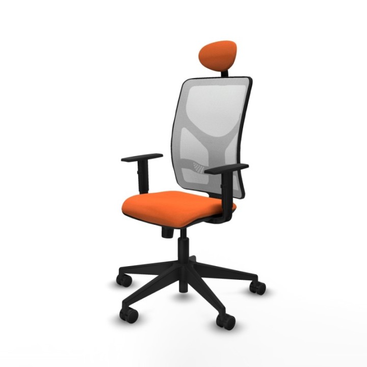 Motilla sincro malla blanca bali naranja brazos 1D base piramidal cabecero fijo ruedas 65mm nailon