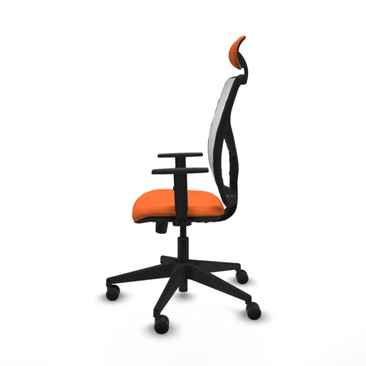 Motilla sincro malla blanca bali naranja brazos 1D base piramidal cabecero fijo ruedas 65mm nailon