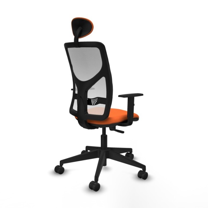 Motilla sincro malla blanca bali naranja brazos 1D base piramidal cabecero fijo ruedas 65mm nailon