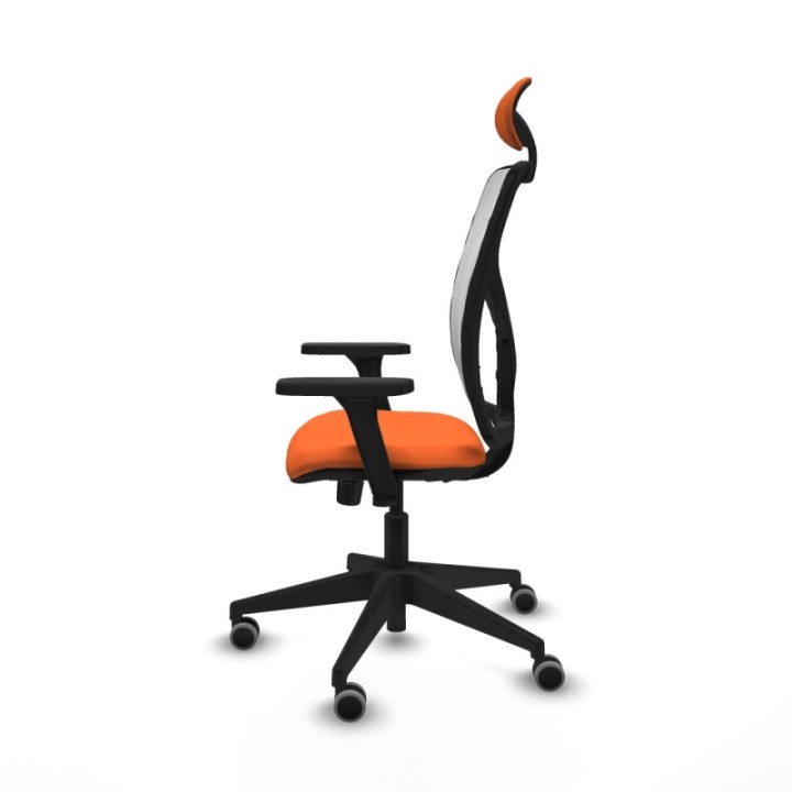 Motilla sincro malla blanca bali naranja brazos 3D base piramidal cabecero fijo ruedas 65mm engomadas