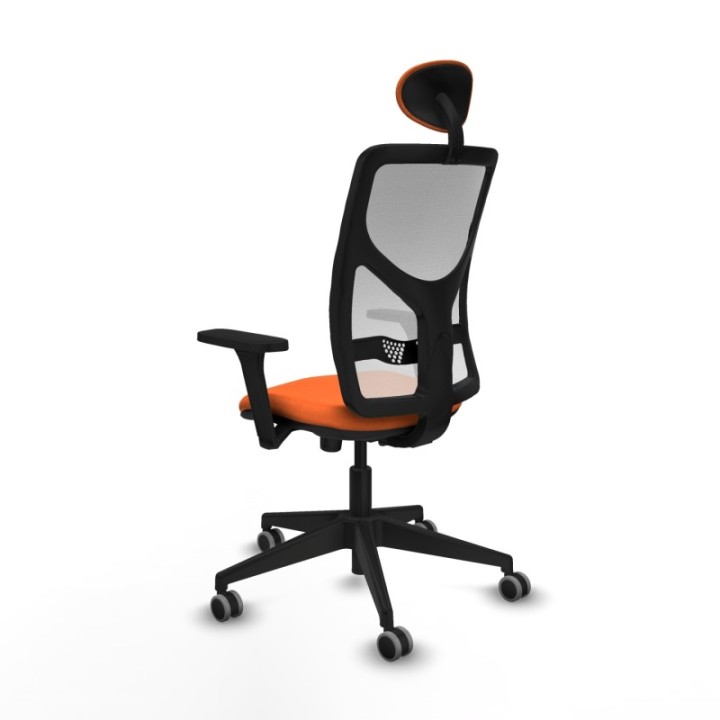 Motilla sincro malla blanca bali naranja brazos 3D base piramidal cabecero fijo ruedas 65mm engomadas