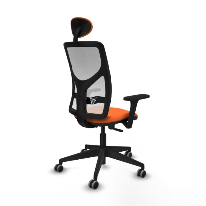 Motilla sincro malla blanca bali naranja brazos 3D base piramidal cabecero fijo ruedas 65mm engomadas