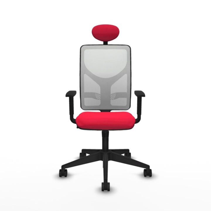 Motilla sincro malla blanca bali rojo brazos 1D base piramidal cabecero fijo ruedas 65mm nailon