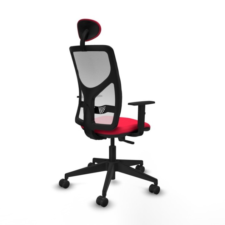 Motilla sincro malla blanca bali rojo brazos 1D base piramidal cabecero fijo ruedas 65mm nailon