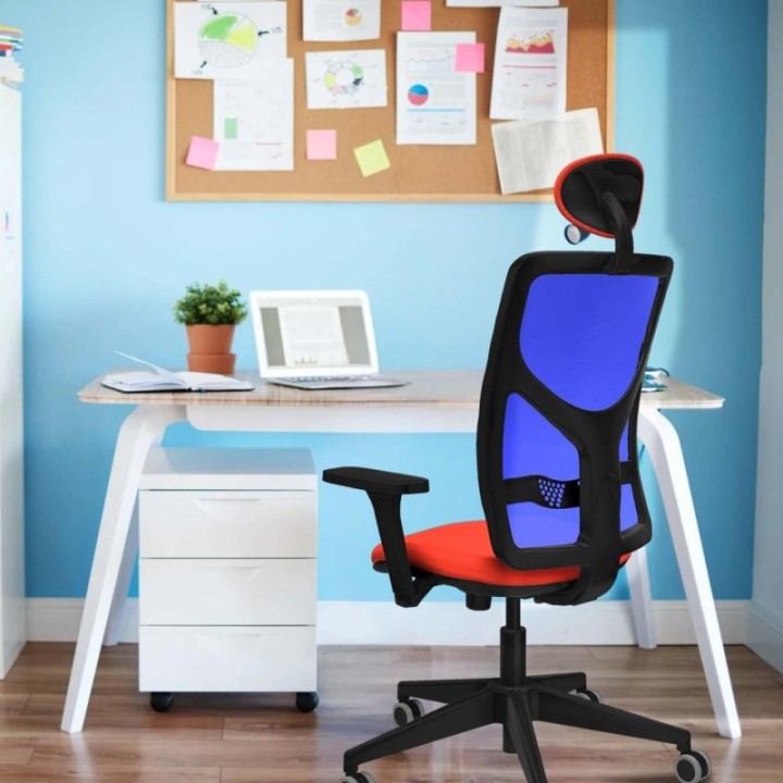 Motilla sincro malla blanca bali rojo brazos 3D base piramidal cabecero fijo ruedas 65mm engomadas