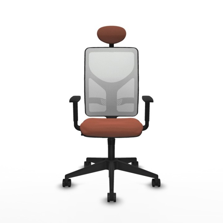 Motilla sincro malla blanca bali marrón brazos 1D base piramidal cabecero fijo ruedas 65mm nailon