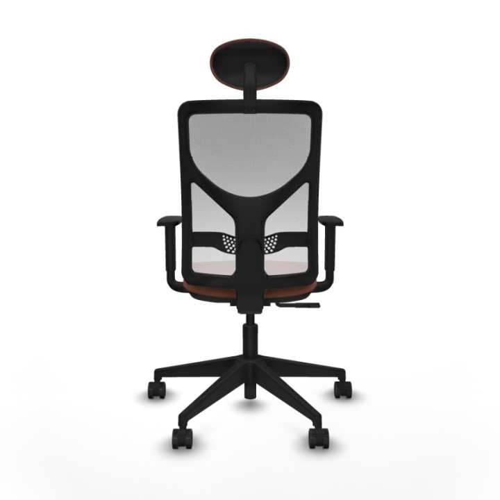 Motilla sincro malla blanca bali marrón brazos 1D base piramidal cabecero fijo ruedas 65mm nailon