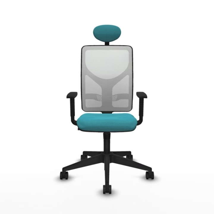 Motilla sincro malla blanca bali turquesa brazos 1D base piramidal cabecero fijo ruedas 65mm nailon