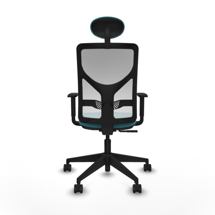 Motilla sincro malla blanca bali turquesa brazos 1D base piramidal cabecero fijo ruedas 65mm nailon