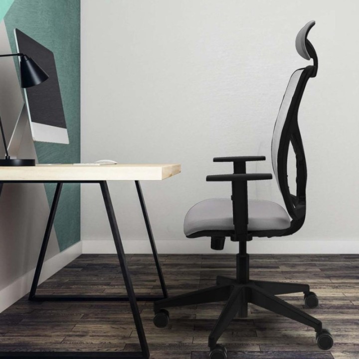 Motilla sincro malla blanca bali turquesa brazos 1D base piramidal cabecero fijo ruedas 65mm nailon