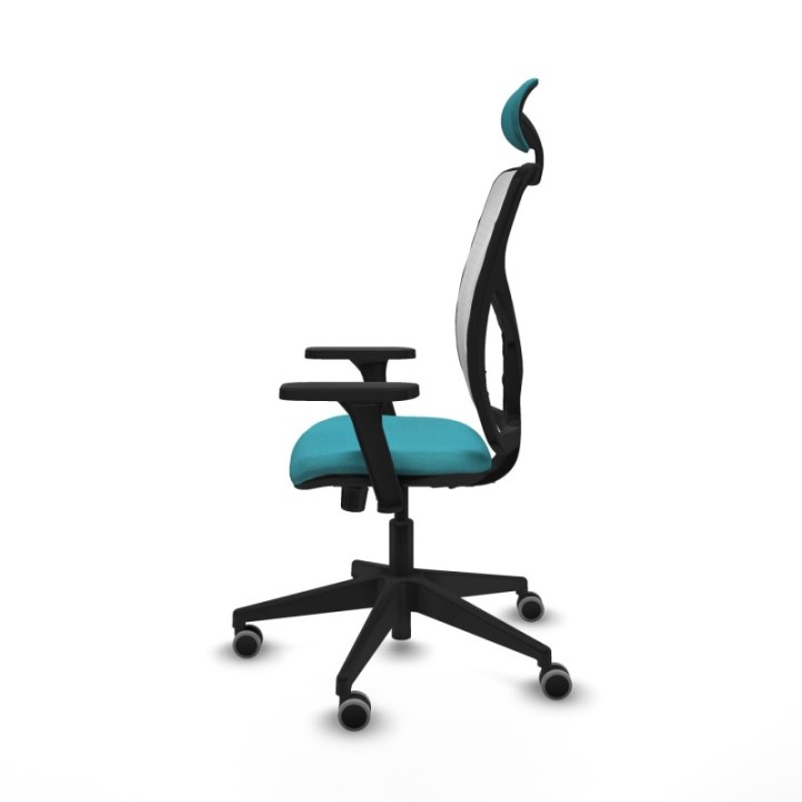 Motilla sincro malla blanca bali turquesa brazos 3D base piramidal cabecero fijo ruedas 65mm engomadas