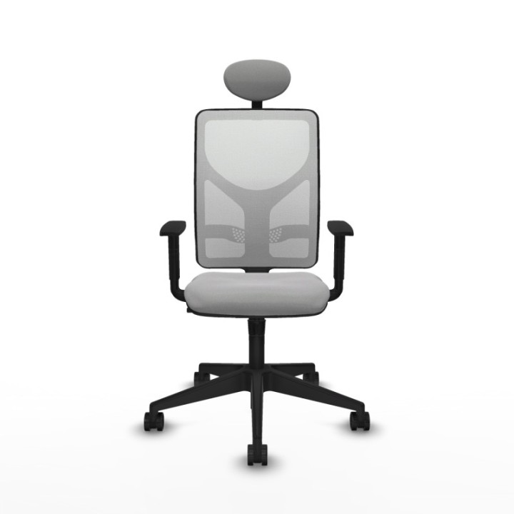 Motilla sincro malla blanca bali gris claro brazos 1D base piramidal cabecero fijo ruedas 65mm nailon