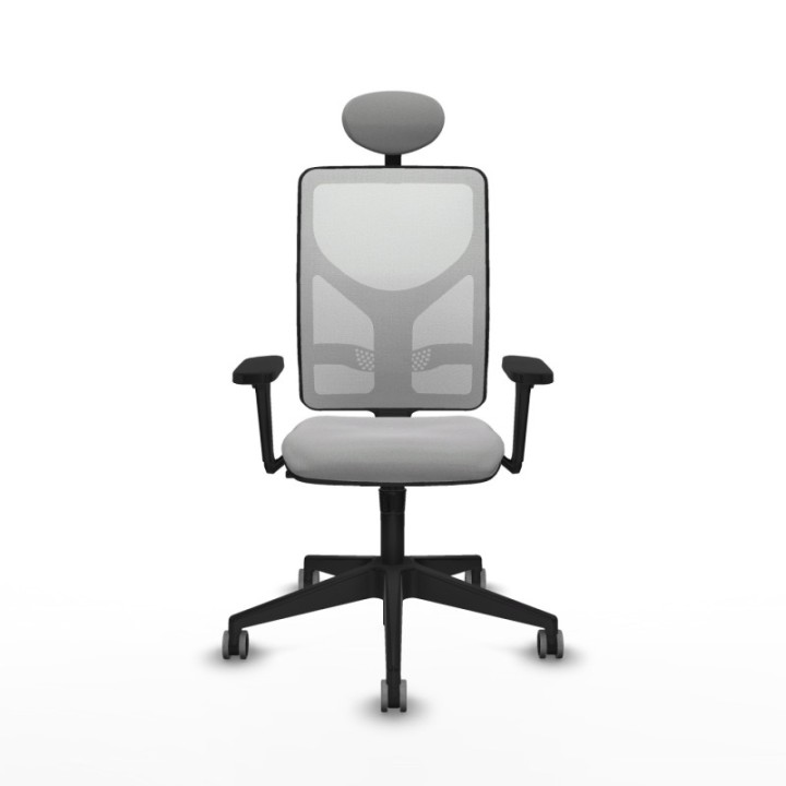 Motilla sincro malla blanca bali gris claro brazos 3D base piramidal cabecero fijo ruedas 65mm engomadas