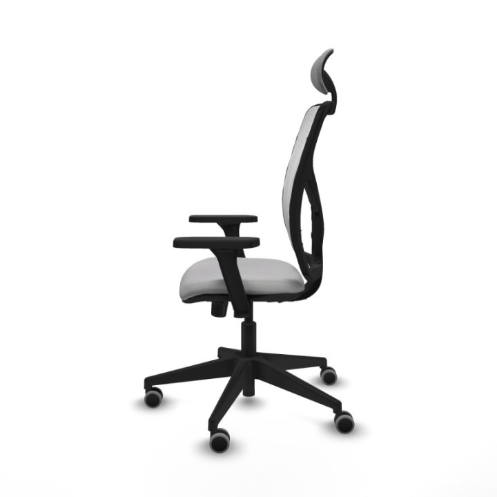 Motilla sincro malla blanca bali gris claro brazos 3D base piramidal cabecero fijo ruedas 65mm engomadas