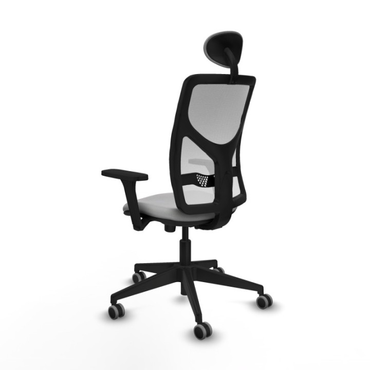 Motilla sincro malla blanca bali gris claro brazos 3D base piramidal cabecero fijo ruedas 65mm engomadas