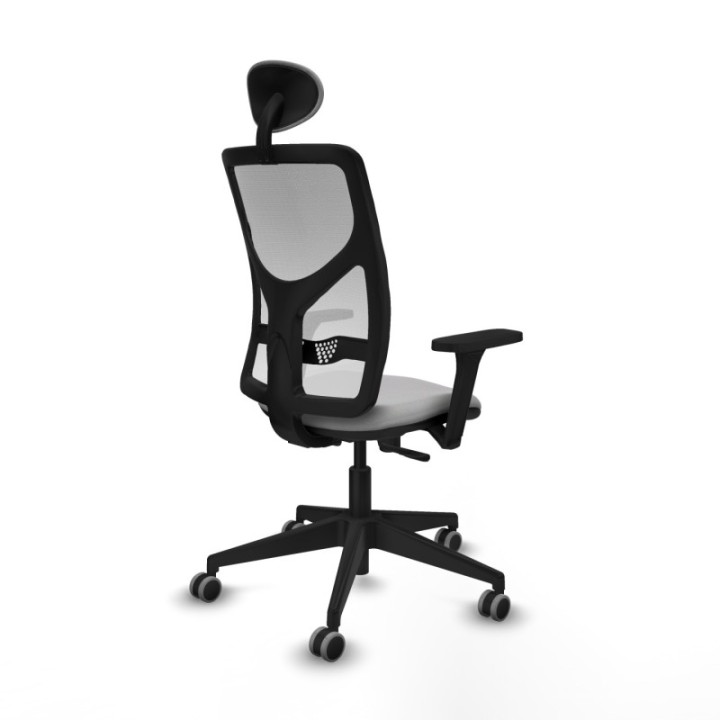 Motilla sincro malla blanca bali gris claro brazos 3D base piramidal cabecero fijo ruedas 65mm engomadas