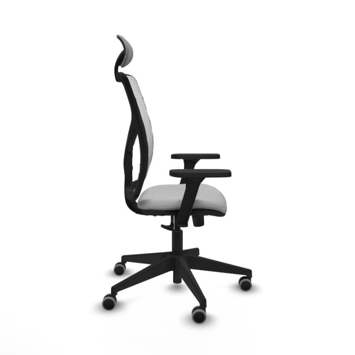 Motilla sincro malla blanca bali gris claro brazos 3D base piramidal cabecero fijo ruedas 65mm engomadas