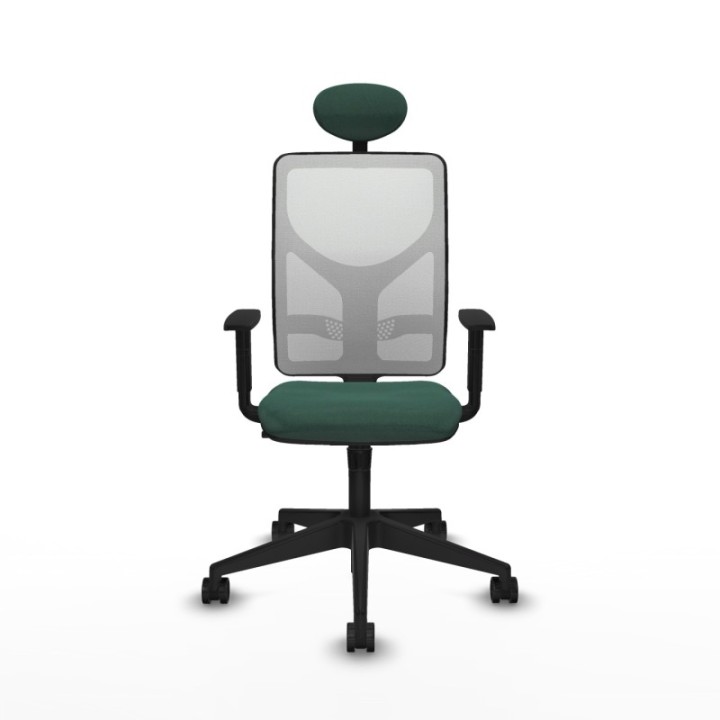 Motilla sincro malla blanca bali verde botella brazos 1D base piramidal cabecero fijo ruedas 65mm nailon