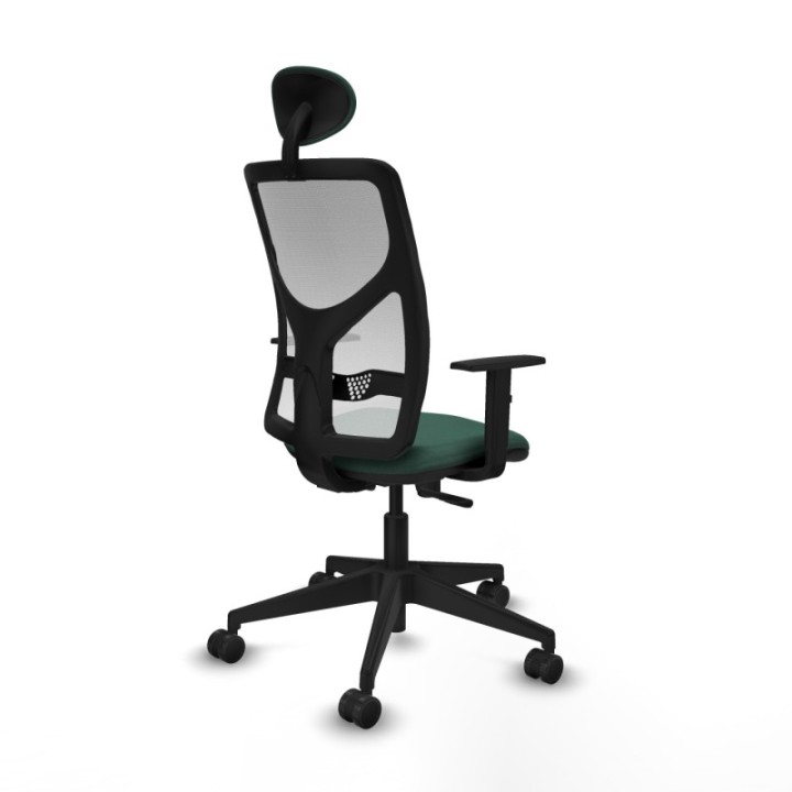 Motilla sincro malla blanca bali verde botella brazos 1D base piramidal cabecero fijo ruedas 65mm nailon