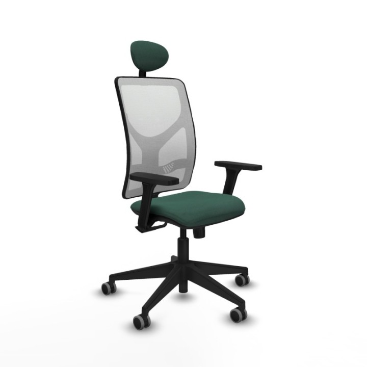 Motilla sincro malla blanca bali verde botella brazos 3D base piramidal cabecero fijo ruedas 65mm engomadas