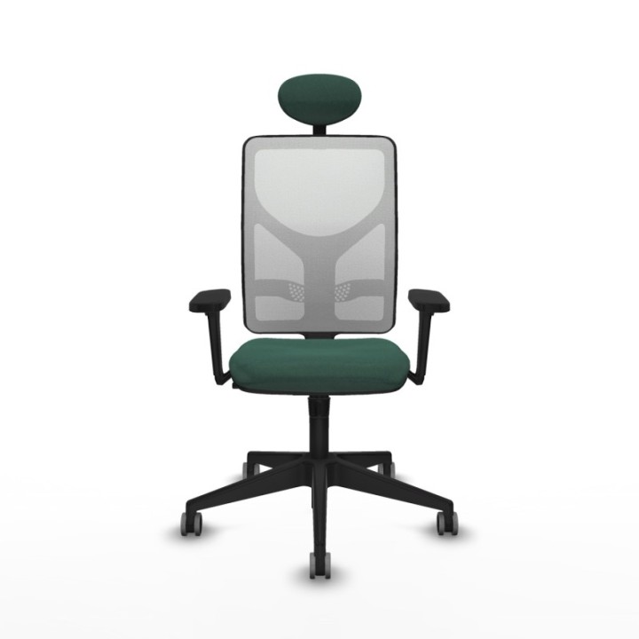 Motilla sincro malla blanca bali verde botella brazos 3D base piramidal cabecero fijo ruedas 65mm engomadas