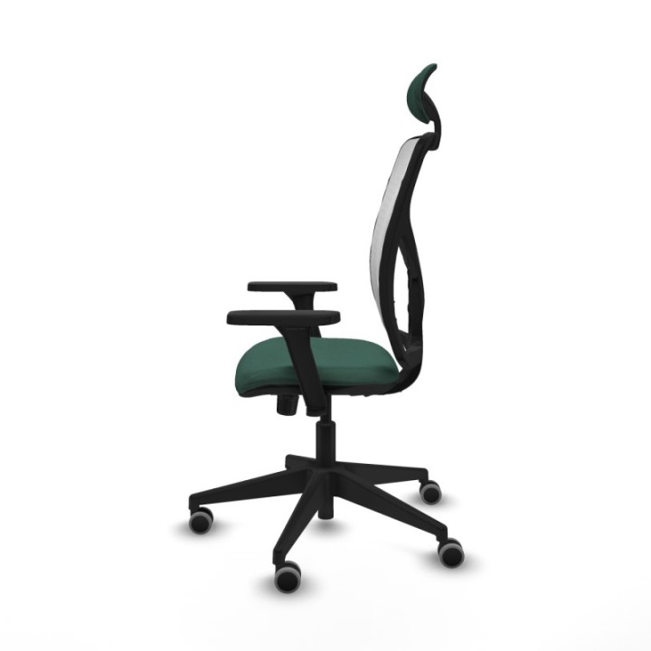 Motilla sincro malla blanca bali verde botella brazos 3D base piramidal cabecero fijo ruedas 65mm engomadas