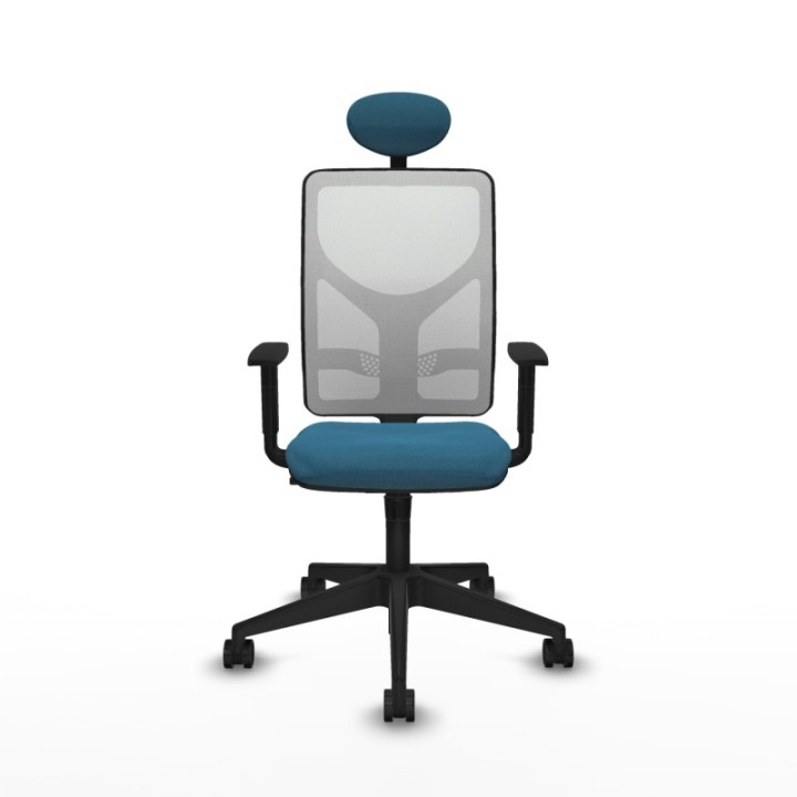 Motilla sincro malla blanca bali verde petroleo brazos 1D base piramidal cabecero fijo ruedas 65mm nailon