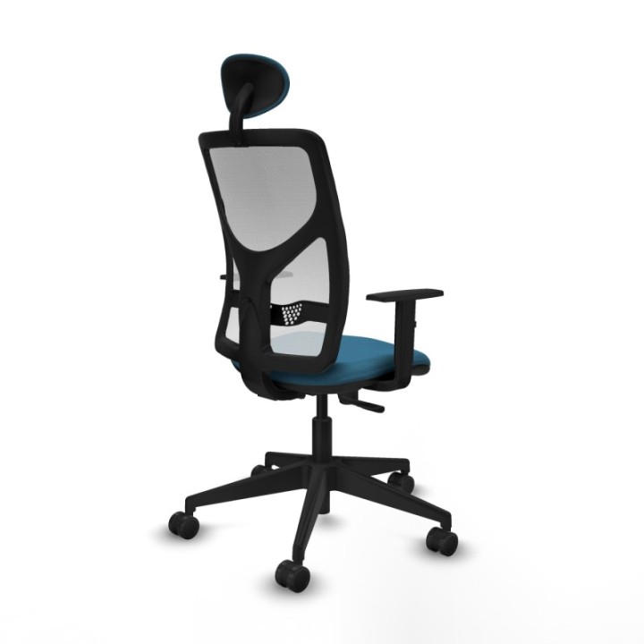 Motilla sincro malla blanca bali verde petroleo brazos 1D base piramidal cabecero fijo ruedas 65mm nailon