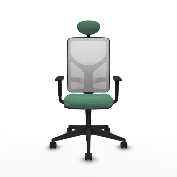 Motilla sincro malla blanca bali verde esmeralda brazos 1D base piramidal cabecero fijo ruedas 65mm nailon