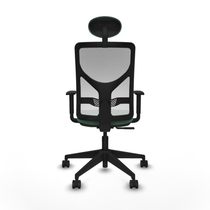 Motilla sincro malla blanca bali verde esmeralda brazos 1D base piramidal cabecero fijo ruedas 65mm nailon