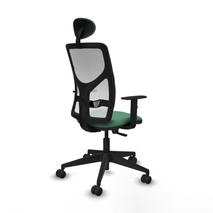 Motilla sincro malla blanca bali verde esmeralda brazos 1D base piramidal cabecero fijo ruedas 65mm nailon