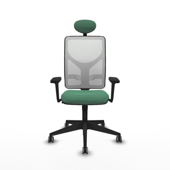 Motilla sincro malla blanca bali verde esmeralda brazos 3D base piramidal cabecero fijo ruedas 65mm engomadas