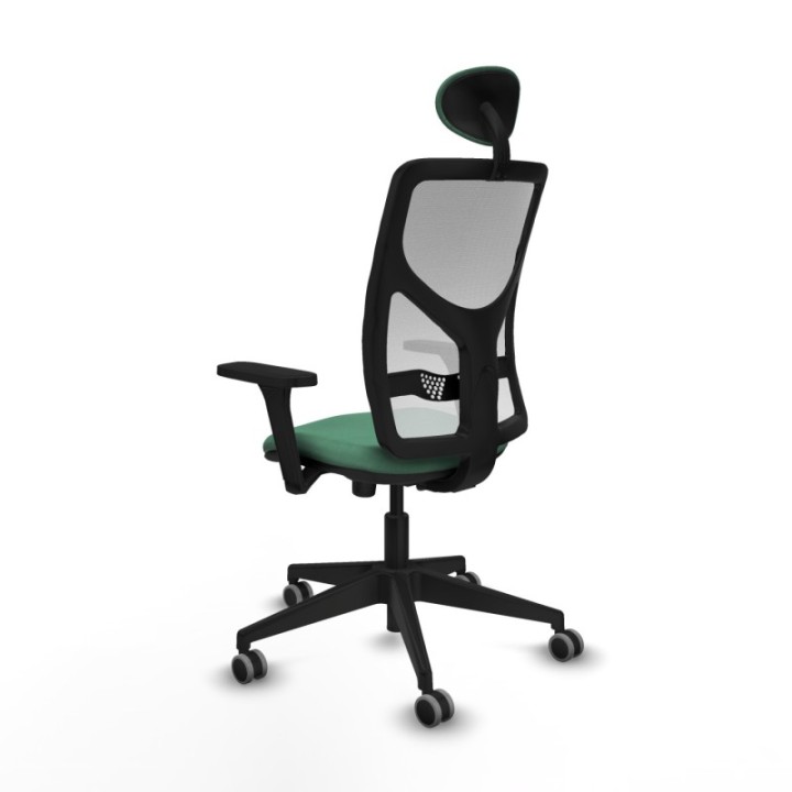 Motilla sincro malla blanca bali verde esmeralda brazos 3D base piramidal cabecero fijo ruedas 65mm engomadas