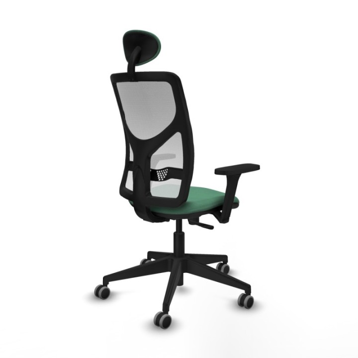 Motilla sincro malla blanca bali verde esmeralda brazos 3D base piramidal cabecero fijo ruedas 65mm engomadas