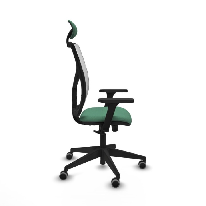 Motilla sincro malla blanca bali verde esmeralda brazos 3D base piramidal cabecero fijo ruedas 65mm engomadas