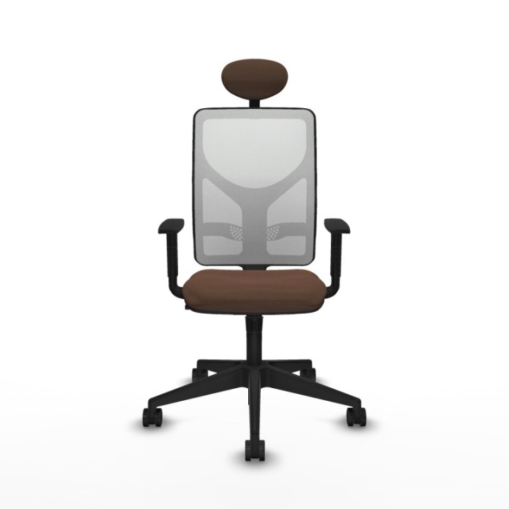 Motilla sincro malla blanca bali marrón oscuro brazos 1D base piramidal cabecero fijo ruedas 65mm nailon