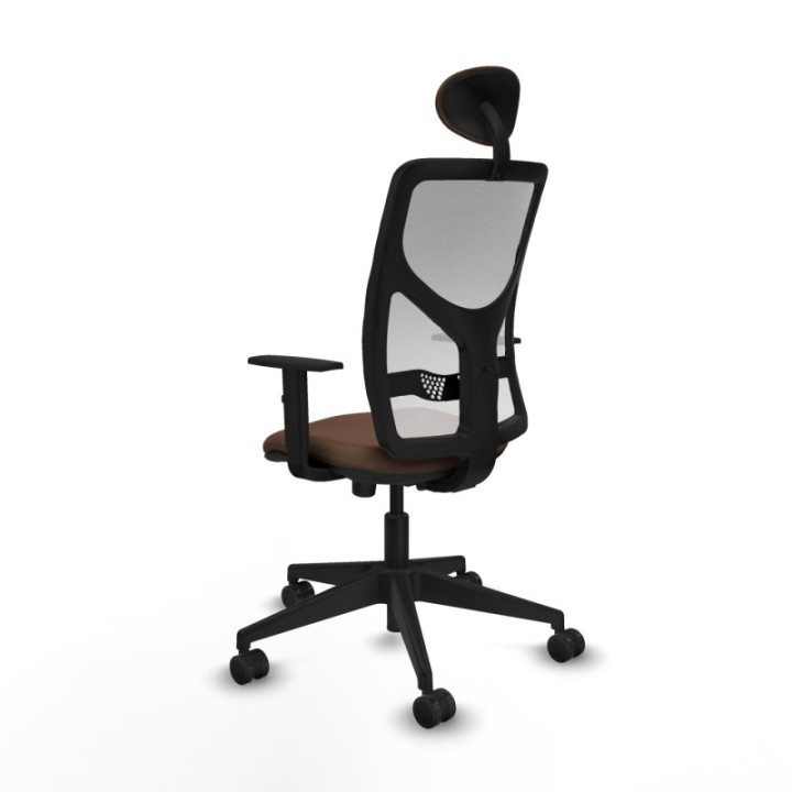 Motilla sincro malla blanca bali marrón oscuro brazos 1D base piramidal cabecero fijo ruedas 65mm nailon