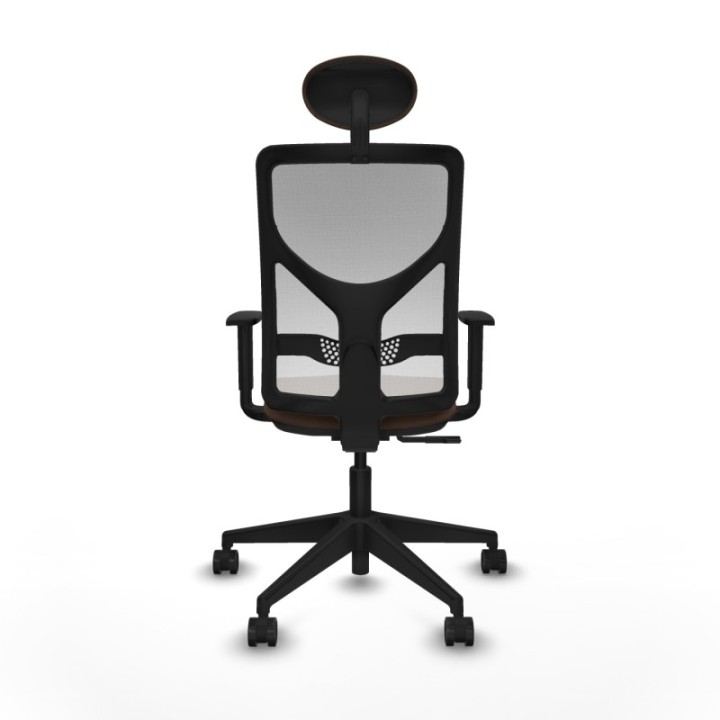 Motilla sincro malla blanca bali marrón oscuro brazos 1D base piramidal cabecero fijo ruedas 65mm nailon