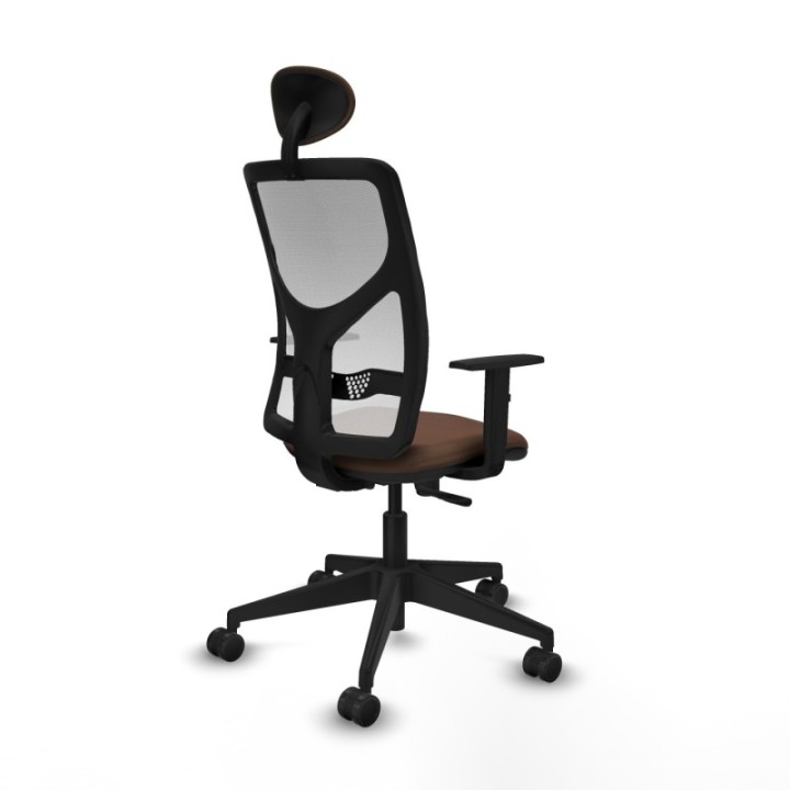 Motilla sincro malla blanca bali marrón oscuro brazos 1D base piramidal cabecero fijo ruedas 65mm nailon