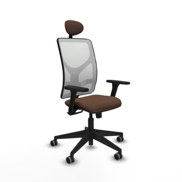 Motilla sincro malla blanca bali marrón oscuro brazos 3D base piramidal cabecero fijo ruedas 65mm engomadas