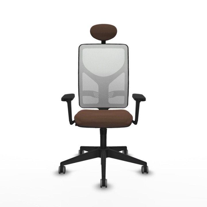 Motilla sincro malla blanca bali marrón oscuro brazos 3D base piramidal cabecero fijo ruedas 65mm engomadas