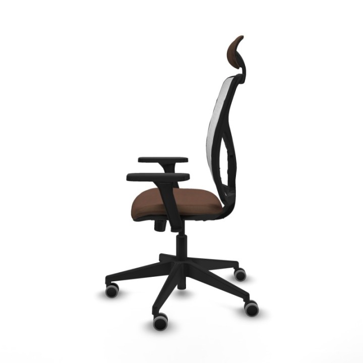 Motilla sincro malla blanca bali marrón oscuro brazos 3D base piramidal cabecero fijo ruedas 65mm engomadas