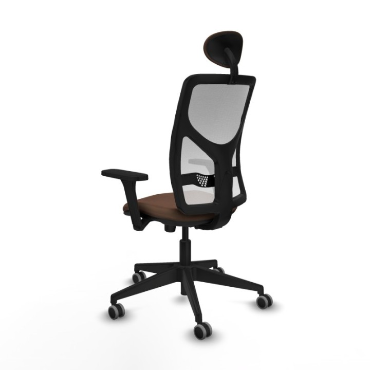 Motilla sincro malla blanca bali marrón oscuro brazos 3D base piramidal cabecero fijo ruedas 65mm engomadas