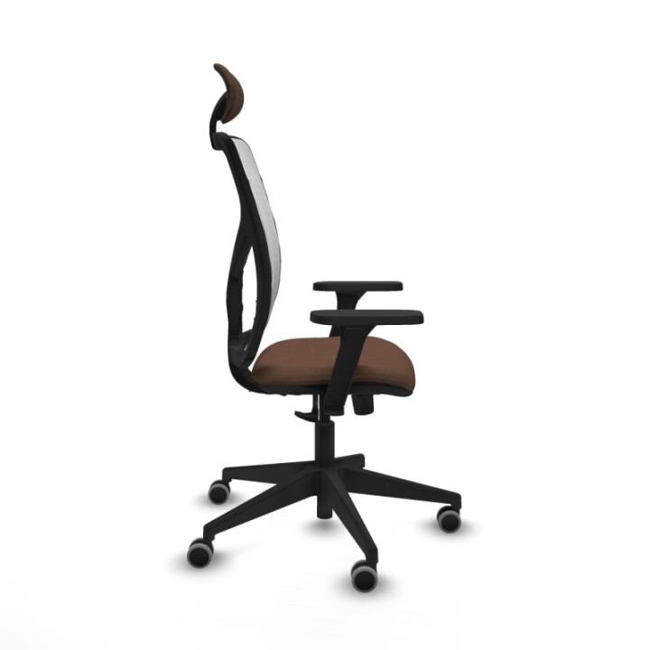 Motilla sincro malla blanca bali marrón oscuro brazos 3D base piramidal cabecero fijo ruedas 65mm engomadas