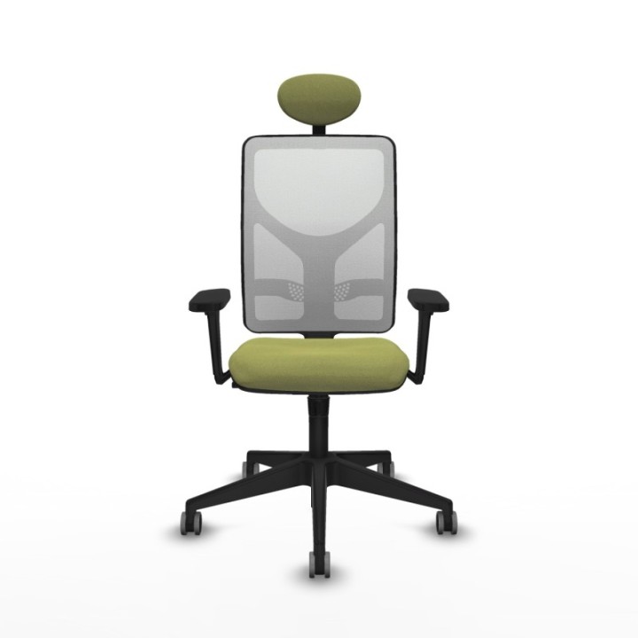 Motilla sincro malla blanca bali verde oliva brazos 3D base piramidal cabecero fijo ruedas 65mm engomadas